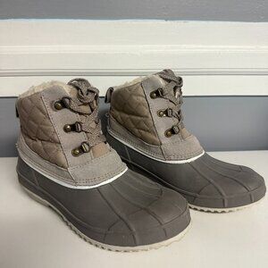 Sporto Women's Snow Boot Gray/Beige Faux Fur Lined Lace-up Sz 7.5 Pre-owned